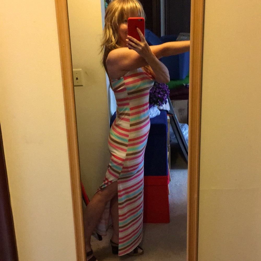 Summer knit striped multicolor maxi dress- S